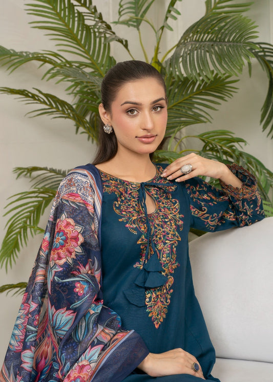 Teal Embroidered Cotton Daily Wear Suit Online in Dubai DXB UAE Abudhabi Meena Bazaar