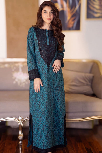 Teal Embroidered Cotton Kaftan Online in Dubai UAE Abudhabi Ajman Sharjah
