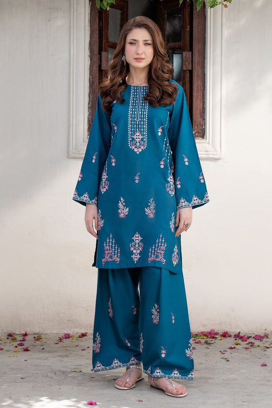 Teal Embroidered Cotton Kurta Set Online in Dubai UAE Abudhabi Ajman Sharjah