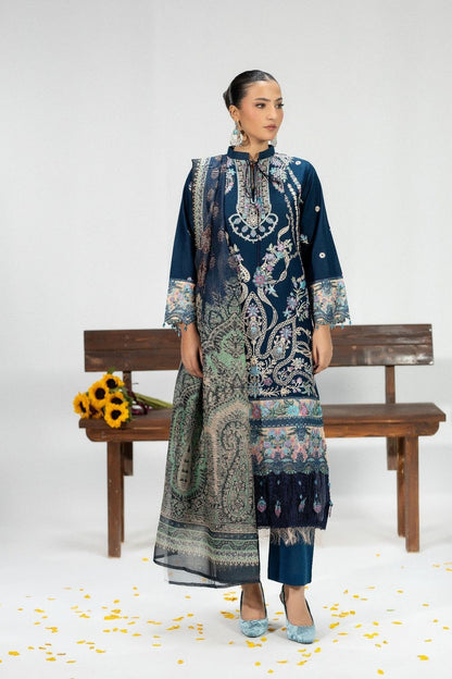 Teal Embroidered Cotton Party Wear Suit Online in Dubai UAE Abudhabi Ajman Sharjah