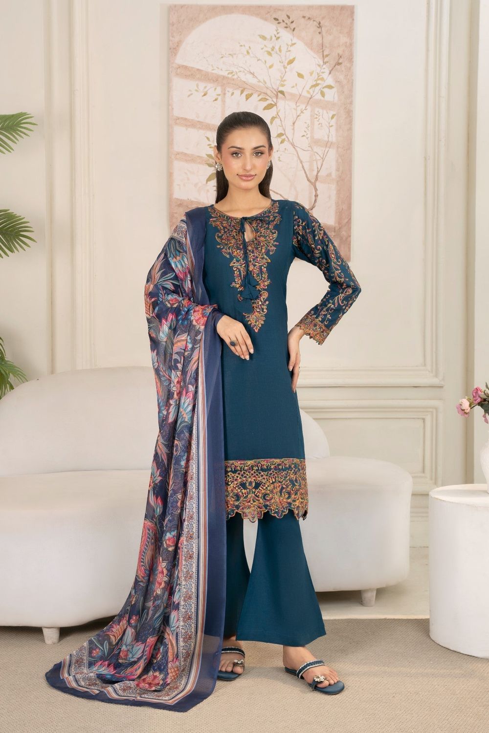 Teal Embroidered Cotton Straight Cut Kurta Suit Online in Dubai UAE Abudhabi Ajman Sharjah