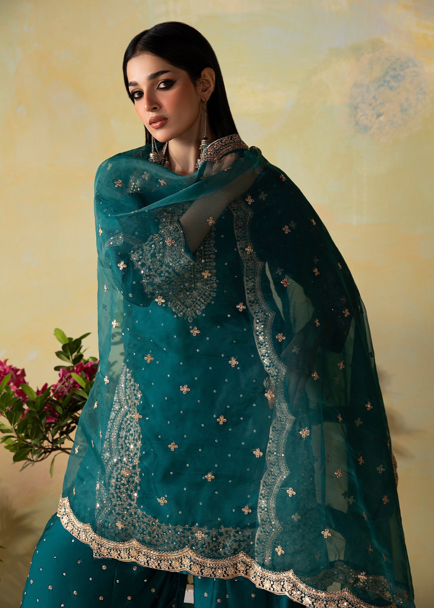 Teal Embroidered Farshi Shalwar Party Wear Suit Online in Sri Lanka India Australia