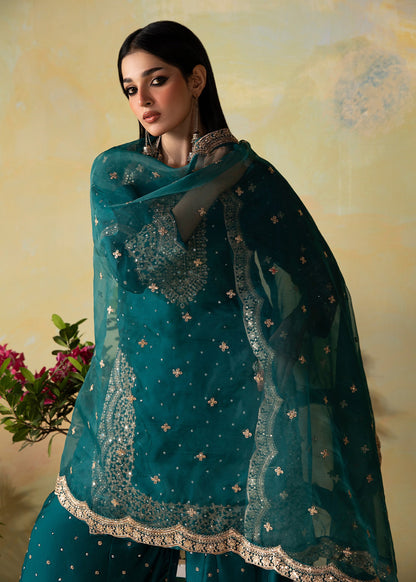 Teal Embroidered Farshi Shalwar Party Wear Suit Online in Sri Lanka India Australia