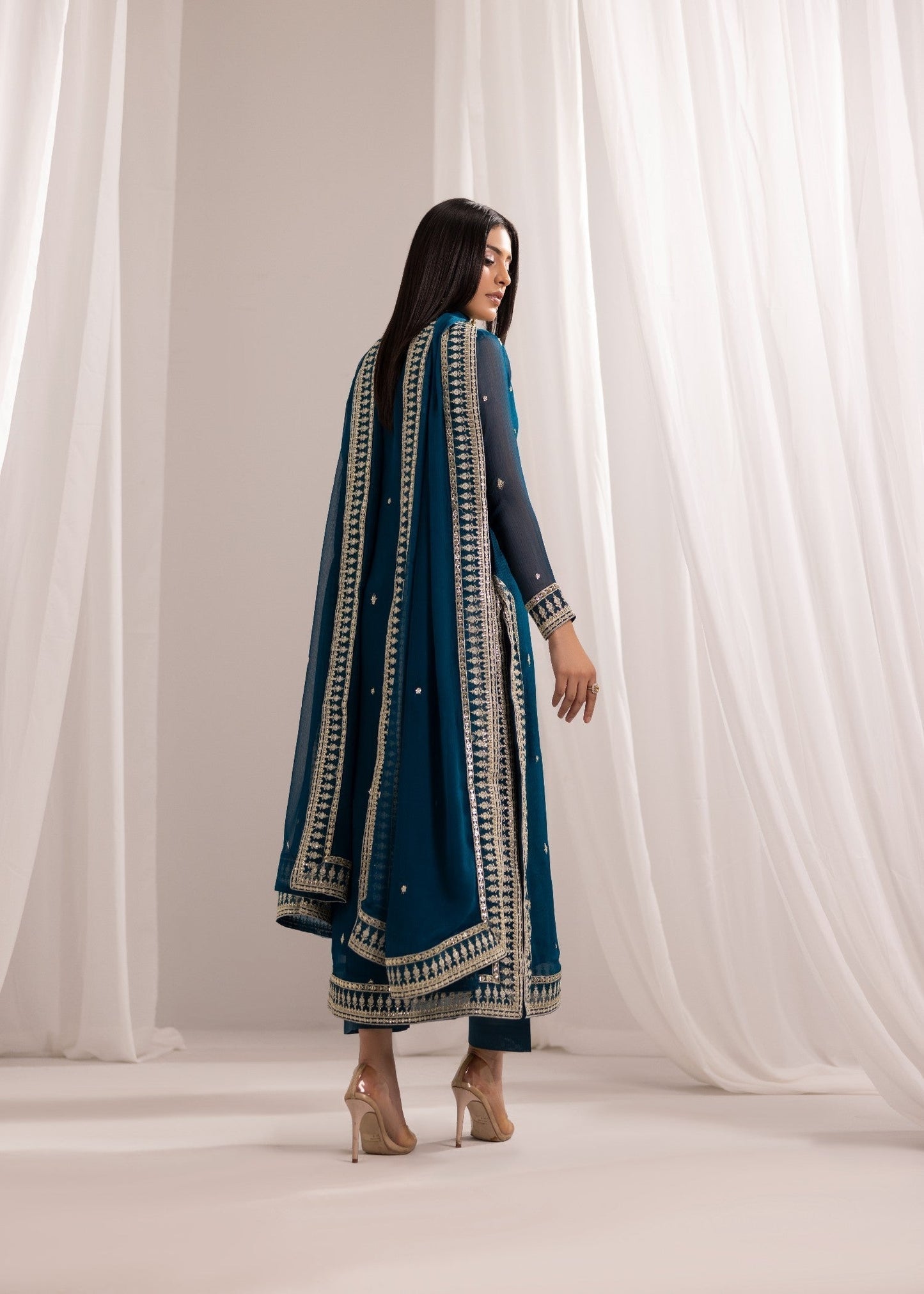 Teal Embroidered Festive Wear Kurta Set Online in Sri Lanka India Australia