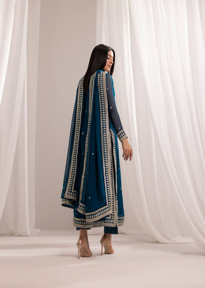 Teal Embroidered Festive Wear Kurta Set Online in Sri Lanka India Australia