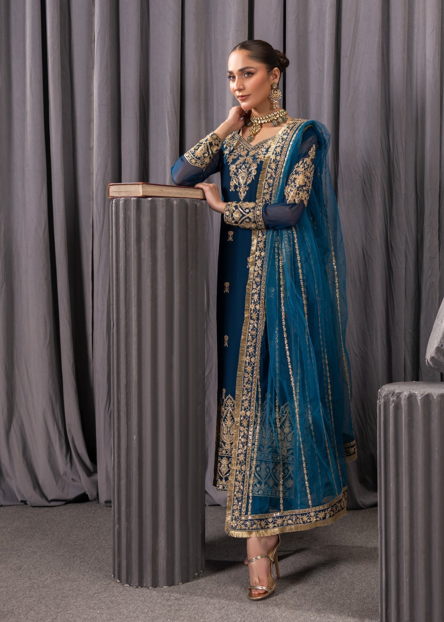 Teal Embroidered Festive Wear Suit Online in Dubai DXB UAE Abudhabi Meena Bazaar