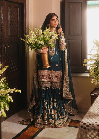 Teal Embroidered Gharara for Formal Events Online in UK USA Canada