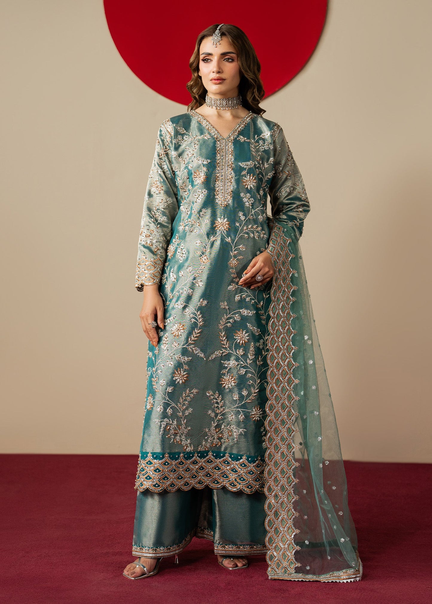 Teal Embroidered Jacquard Pakistani Suit Online in UK USA Canada