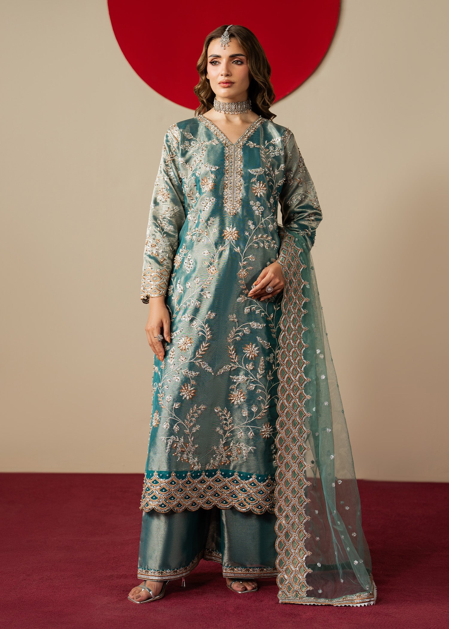 Teal Embroidered Jacquard Pakistani Suit Online in UK USA Canada