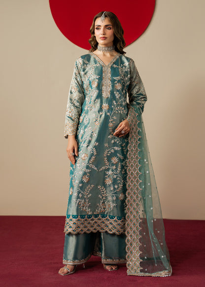 Teal Embroidered Jacquard Pakistani Suit Online in UK USA Canada