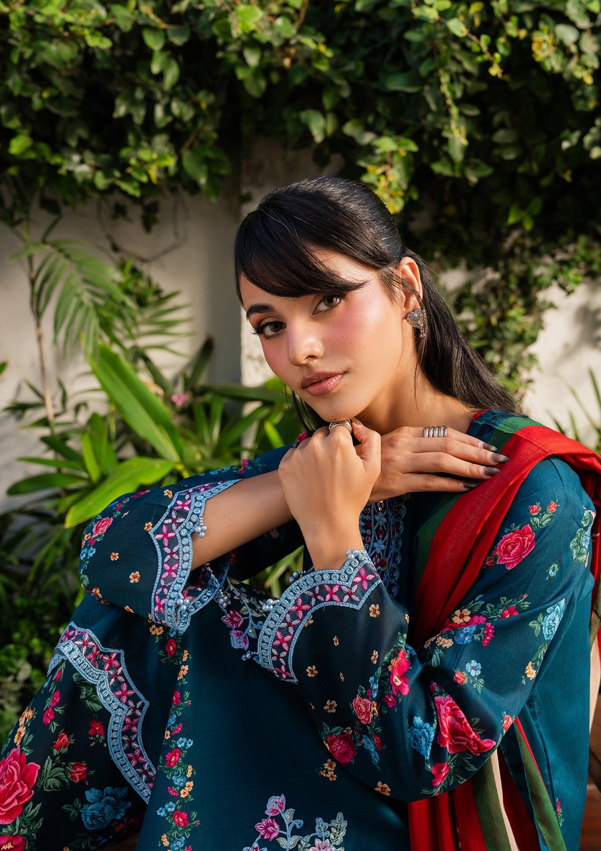 Teal Embroidered Lawn Dress Material Online in Sri Lanka India Australia