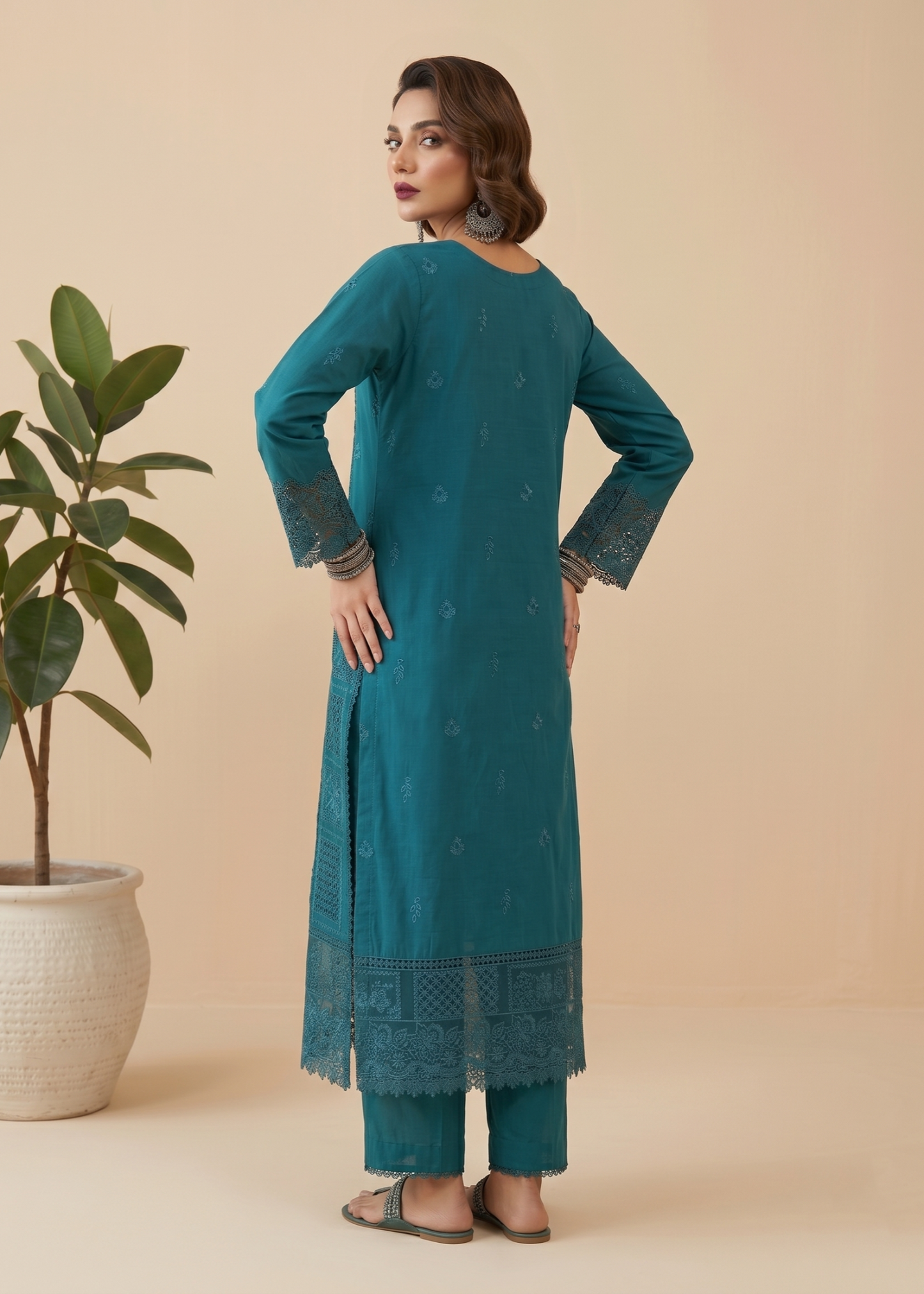 Teal Embroidered Lawn Festive Suit Online in Sri Lanka India Australia