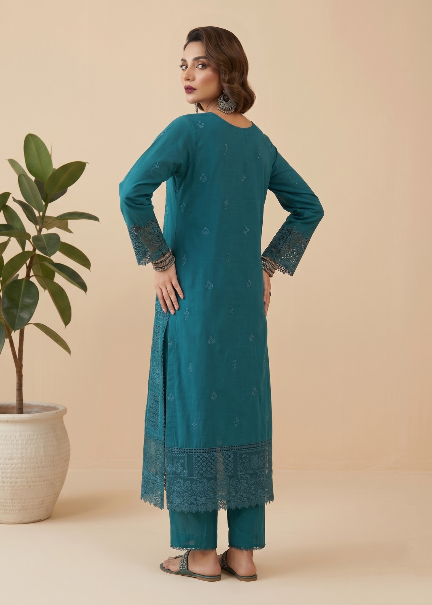 Teal Embroidered Lawn Festive Suit Online in Sri Lanka India Australia
