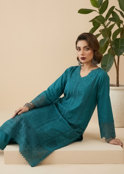 Teal Embroidered Lawn Ladies Suit Online in Dubai UAE Abudhabi Ajman Sharjah