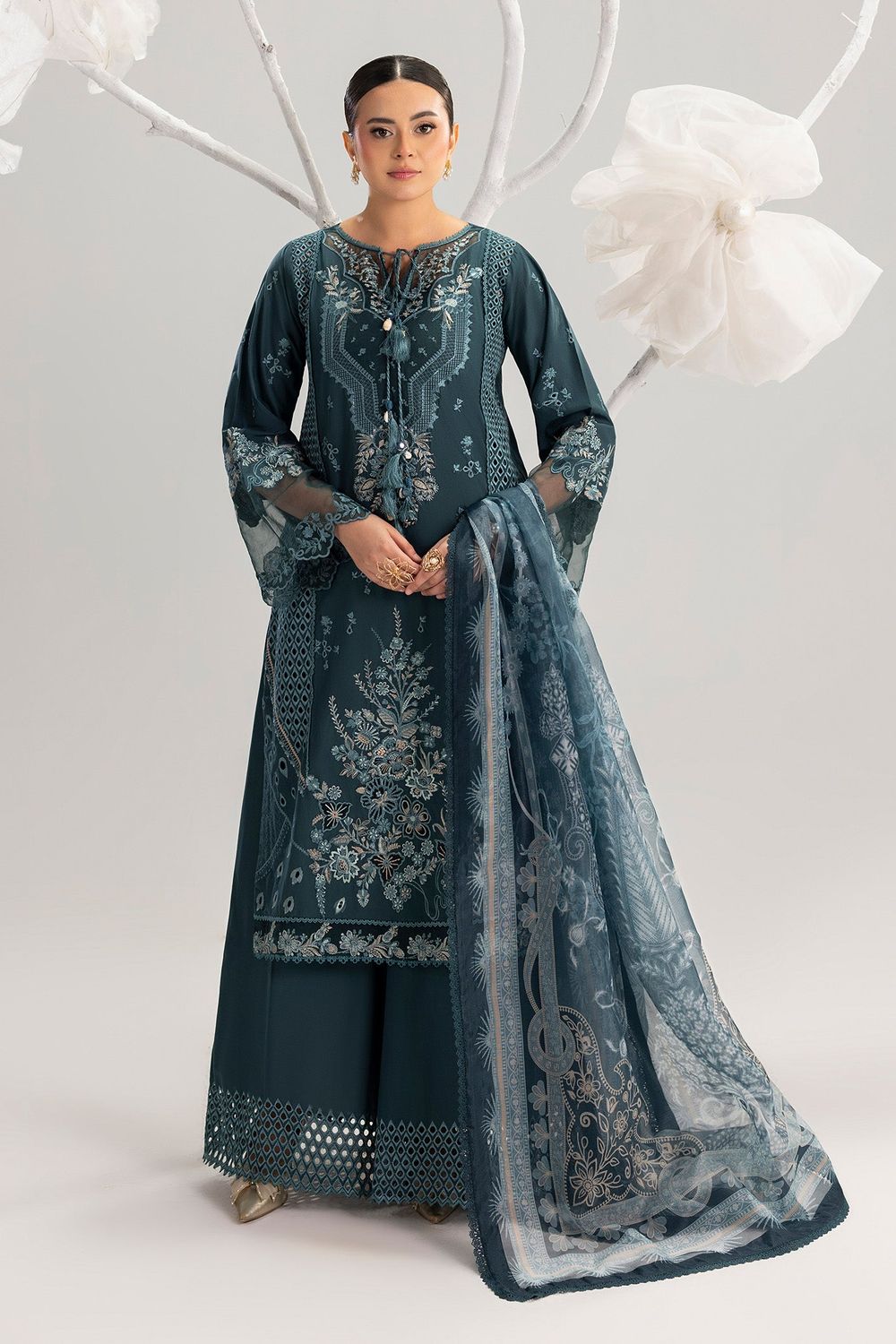 Teal Embroidered Lawn Salwar Kameez Online in Dubai UAE Abudhabi Ajman Sharjah