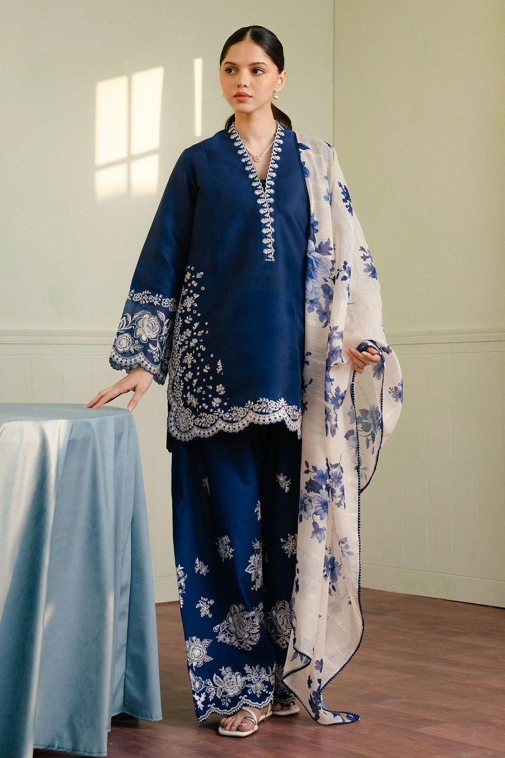 Teal Embroidered Lawn Unstitched Suit Online in Dubai UAE Abudhabi Ajman Sharjah