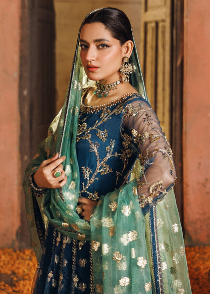 Teal Embroidered Net Pakistani Clothes Online in KSA Riyadh Saudi Arabia Oman Bahrain Qatar