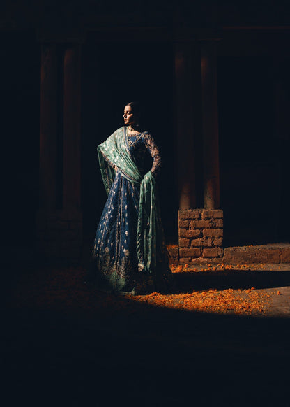 Teal Embroidered Net Partywear Suit Online in UK USA Canada
