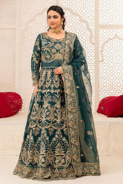 Teal Embroidered Organza Maxi Dress Online in Dubai UAE Abudhabi Ajman Sharjah