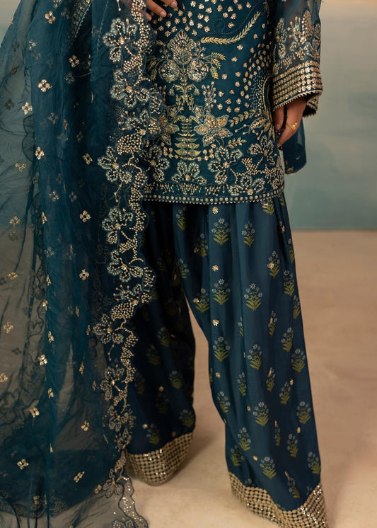 Teal Embroidered Organza Pakistani Suit Online in Dubai DXB UAE Abudhabi Meena Bazaar