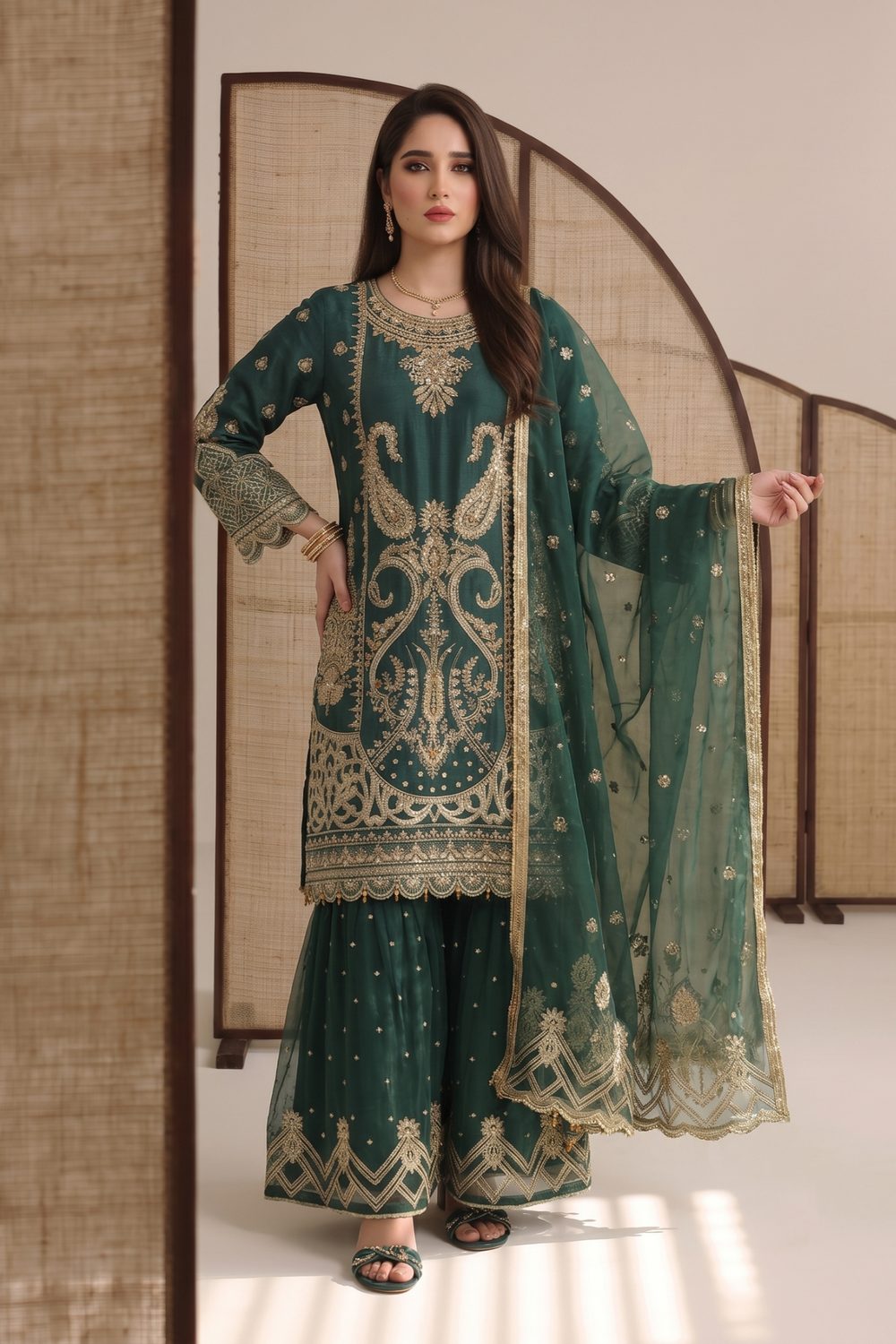 Teal Embroidered Organza Partywear Suit Online in Dubai UAE Abudhabi Ajman Sharjah