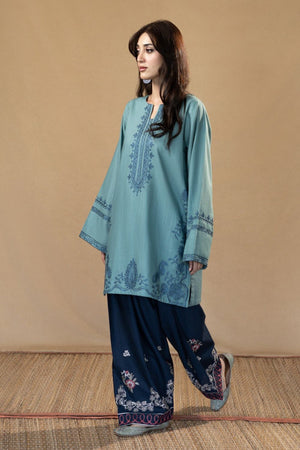 Teal Embroidered Slub Khaddar Online in Dubai UAE Abudhabi Ajman Sharjah