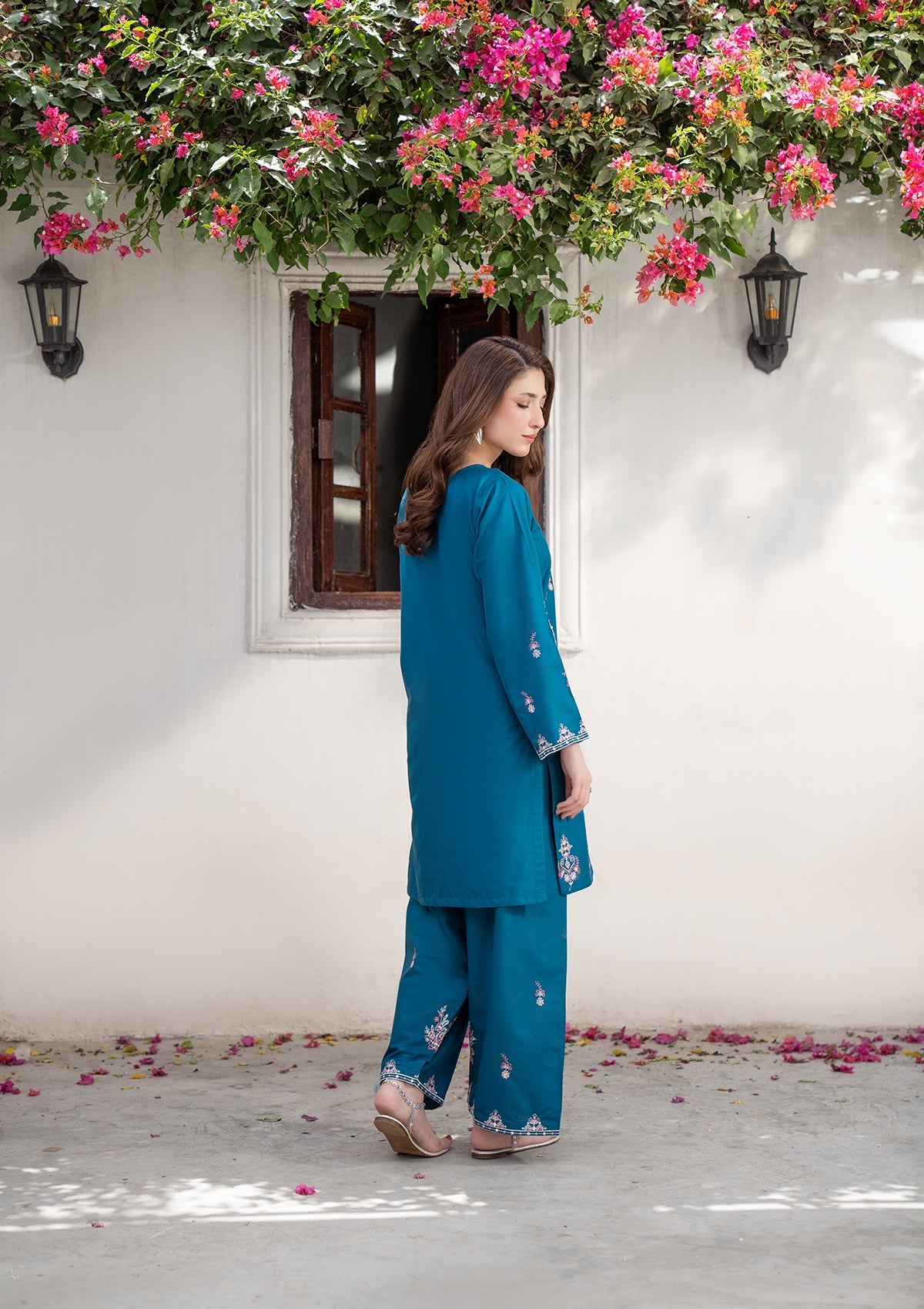 Teal Embroidered Straight Kurta Set Online in Sri Lanka India Australia