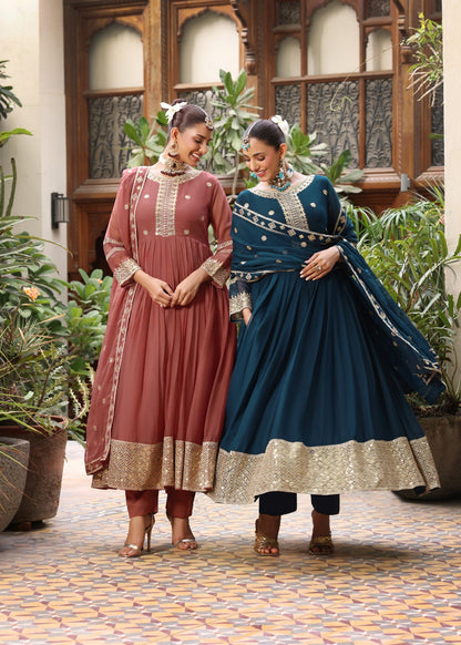 Teal Flared Chiffon Pishwas Party Dress Online in Sri Lanka India Australia