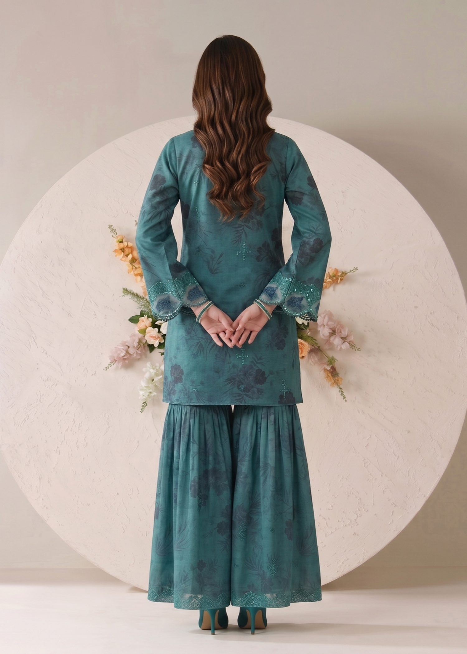 Teal Flared Gharara Party Wear Suit Online in Sri Lanka India Australia
