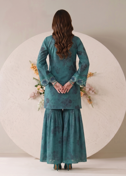 Teal Flared Gharara Party Wear Suit Online in Sri Lanka India Australia