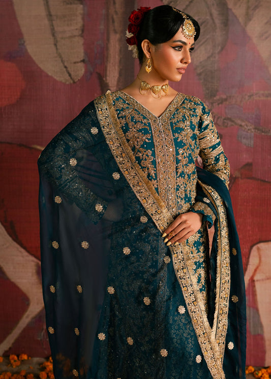 Teal Floral Embroidered Chiffon Pakistani Suit Online in Sri Lanka India Australia