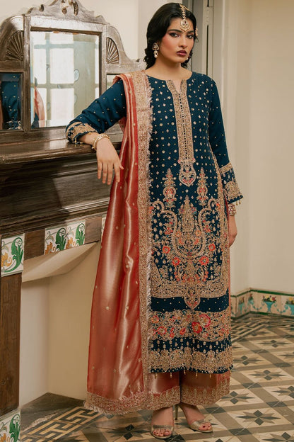Teal Hand Embroidered Chiffon Wedding Suit Online in Dubai UAE Abudhabi Ajman Sharjah