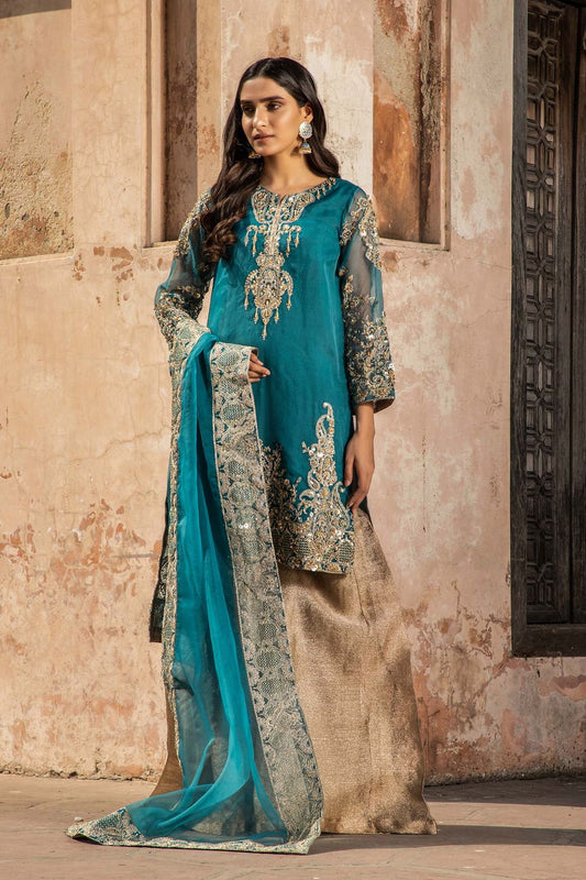 Teal Hand Embroidered Organza Partywear Salwar Suit Online in Dubai UAE Abudhabi Ajman Sharjah