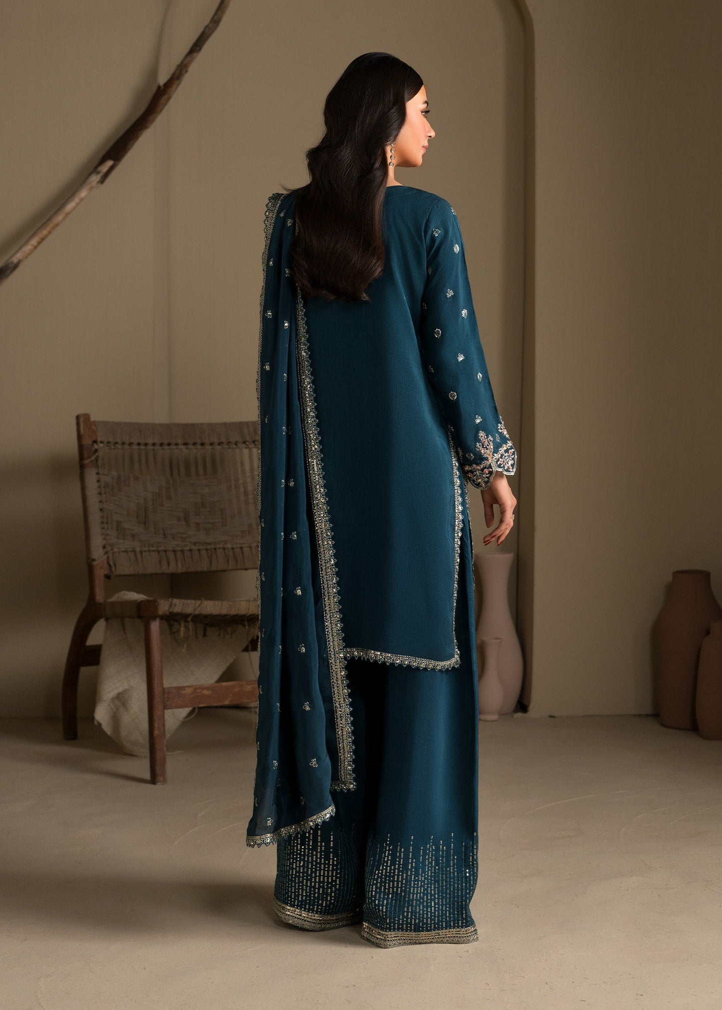 Teal Heavy Embroidery Raw Silk Festive Suit Online in Sri Lanka India Australia