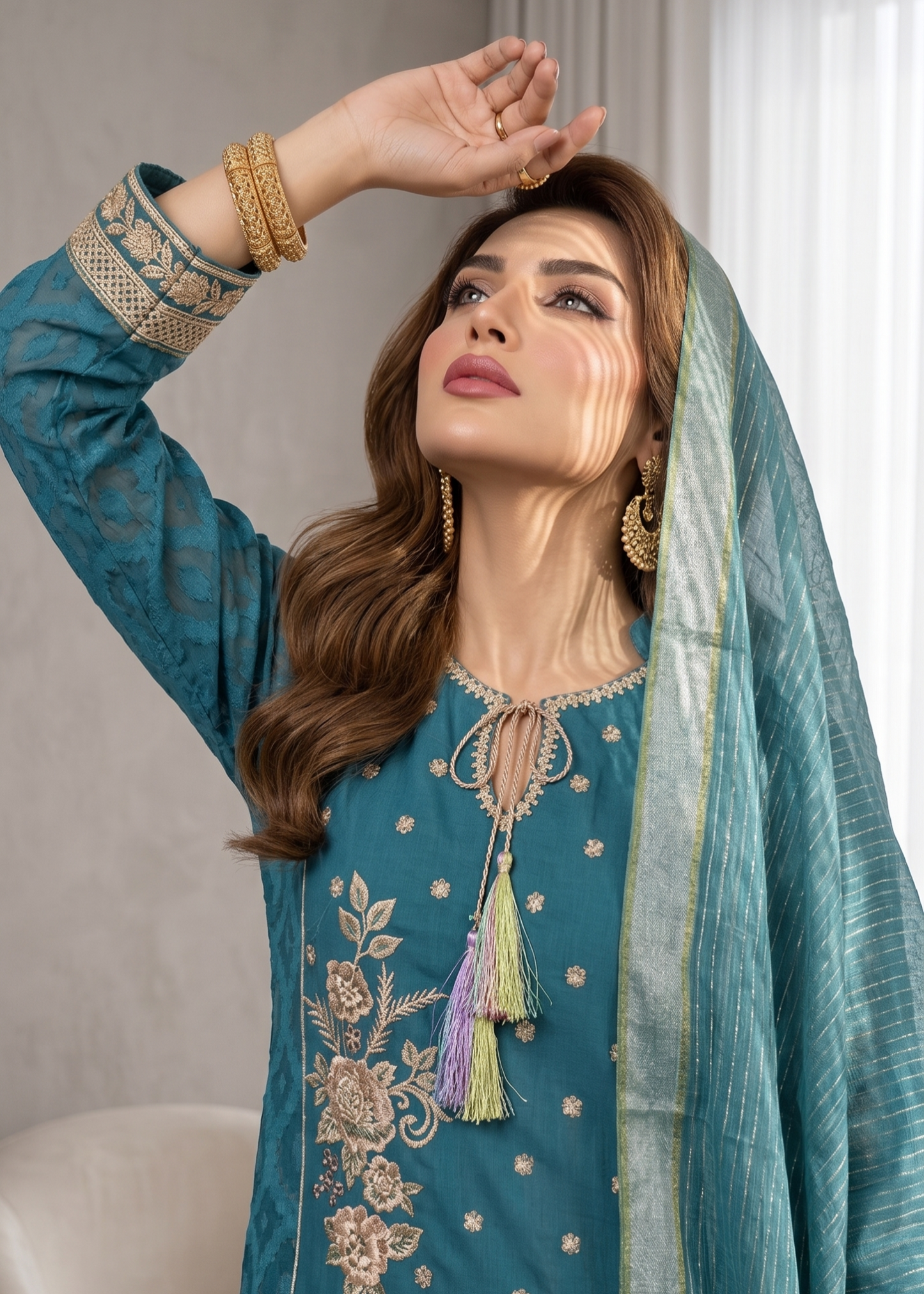 Teal Jacquard Embroidered Pakistani Suit Online in Dubai DXB UAE Abudhabi Meena Bazaar