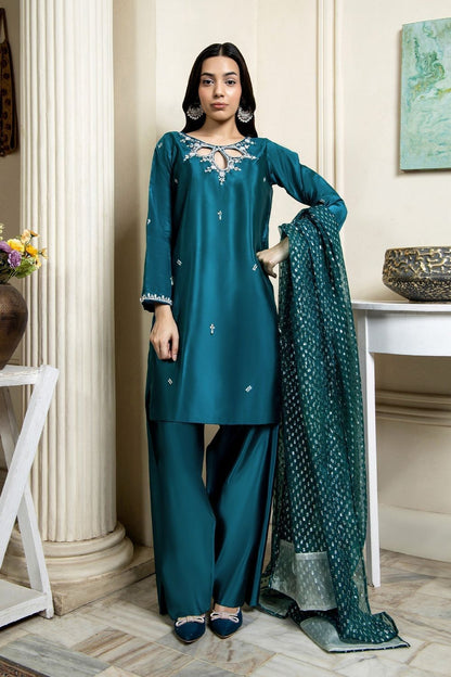 Teal Kattan Silk Farshi Shalwar Kurta Set Online in Dubai UAE Abudhabi Ajman Sharjah