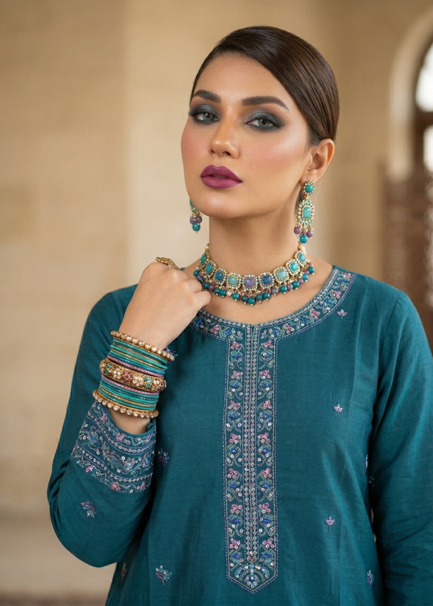 Teal Lawn Festive Wear Suit Online in Dubai UAE Abudhabi Ajman Sharjah