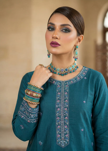 Teal Lawn Festive Wear Suit Online in Dubai UAE Abudhabi Ajman Sharjah