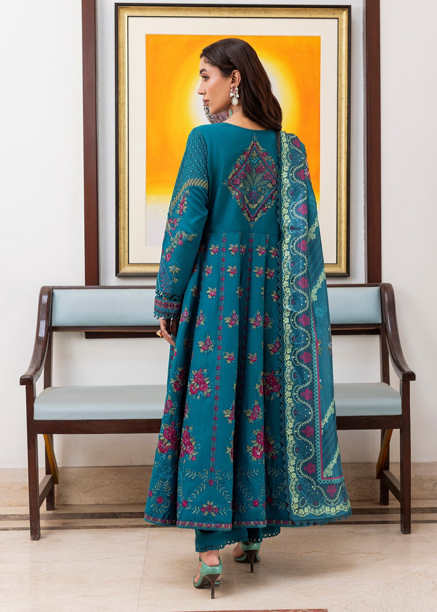 Teal Lawn Printed Festive Wear Salwar Suit Online in Dubai DXB UAE Abudhabi Meena Bazaar