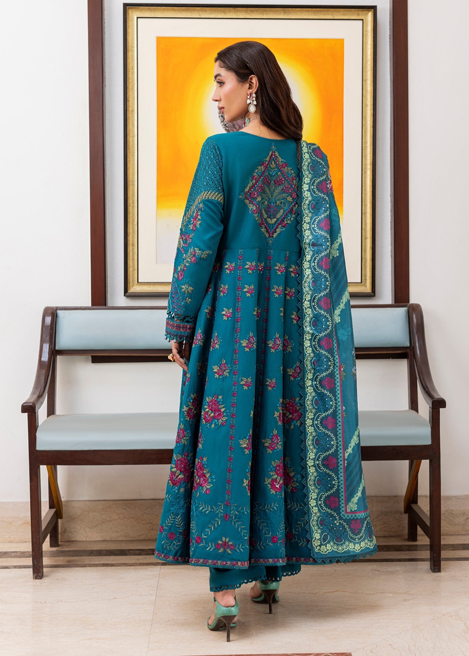 Teal Lawn Printed Festive Wear Salwar Suit Online in Dubai DXB UAE Abudhabi Meena Bazaar