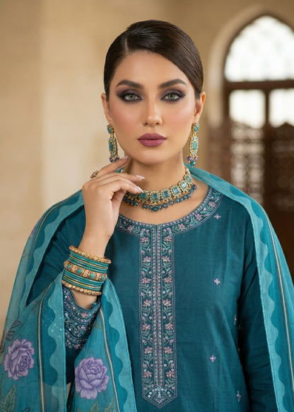 Teal Lawn Suit Embroidered Online in Dubai UAE Abudhabi Ajman Sharjah