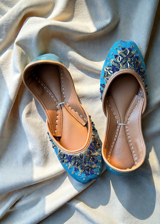 Teal Leather Khussa for Wedding and Festive Online in Sri Lanka India Australia