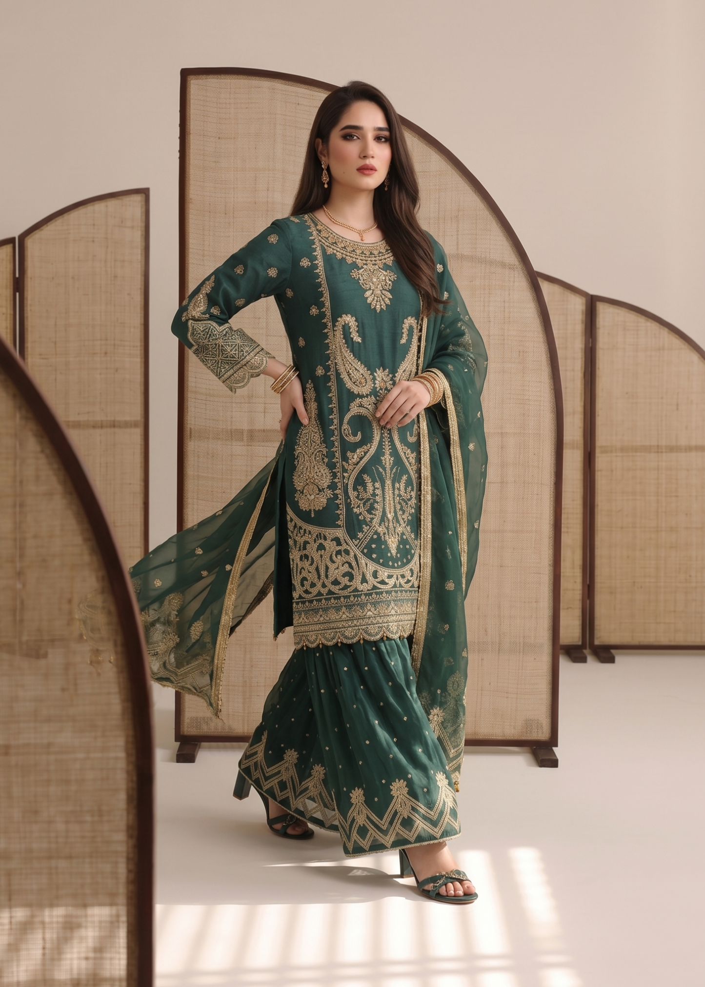 Teal Net Bottom Gharara Organza Top Online in Dubai UAE Abudhabi Ajman Sharjah