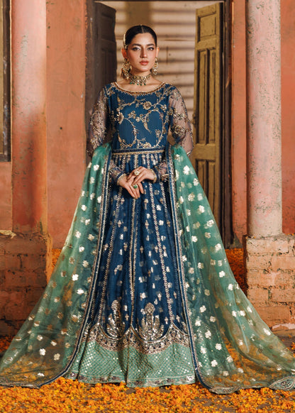 Teal Net Embroidered Salwar Kameez Online in KSA Riyadh Saudi Arabia Oman Bahrain Qatar