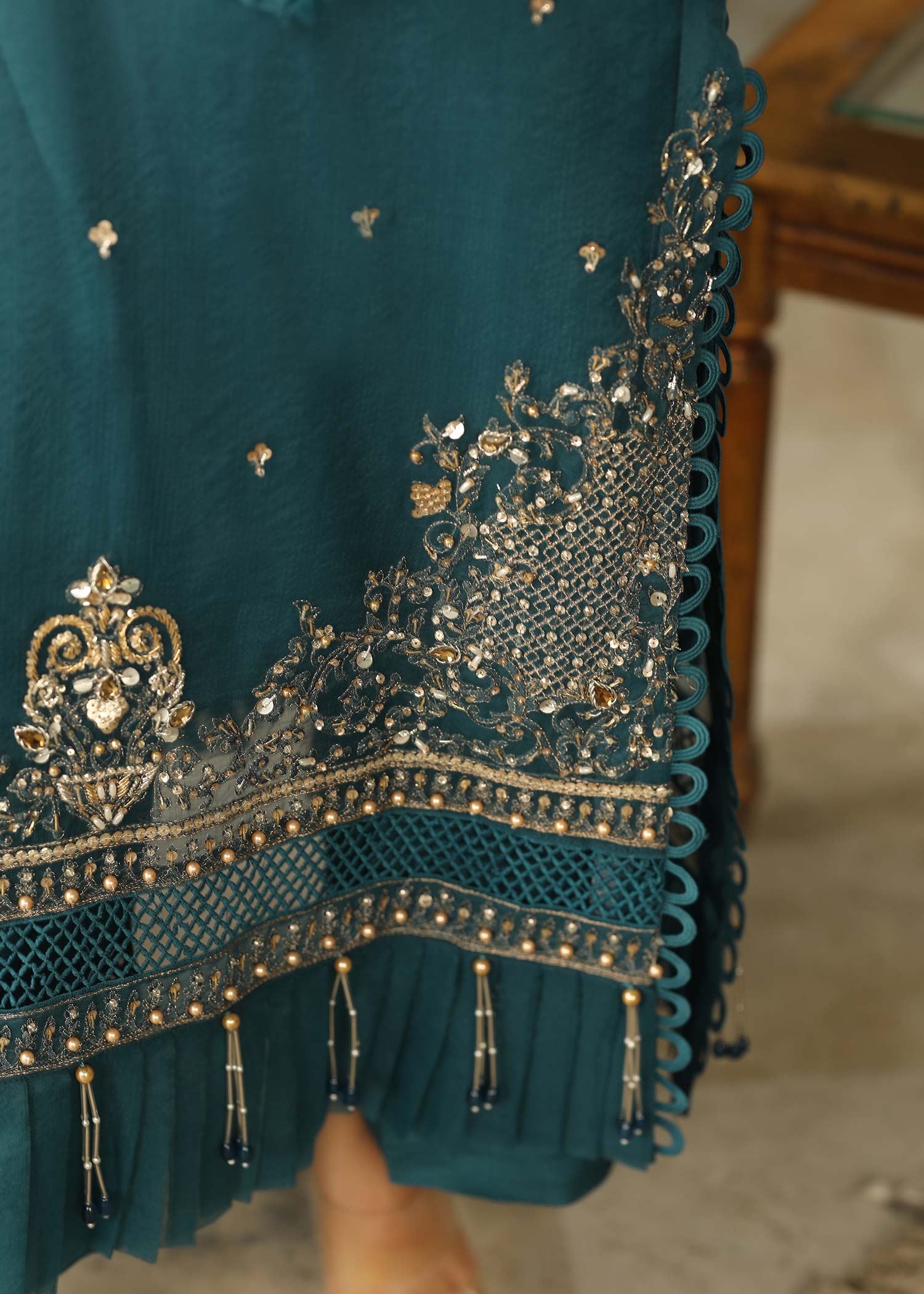 Teal Organza Adda Work Suit Online in Dubai DXB UAE Abudhabi Meena Bazaar