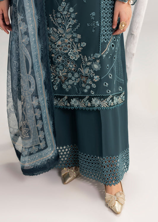 Teal Organza Patch Work Lawn Suit Online in Dubai DXB UAE Abudhabi Meena Bazaar