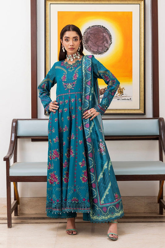 Teal Printed Lawn Festive Partywear Suit Online in Dubai UAE Abudhabi Ajman Sharjah