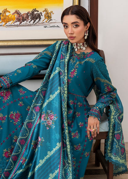 Teal Printed Lawn Ladies Salwar Kameez Online in KSA Riyadh Saudi Arabia Oman Bahrain Qatar