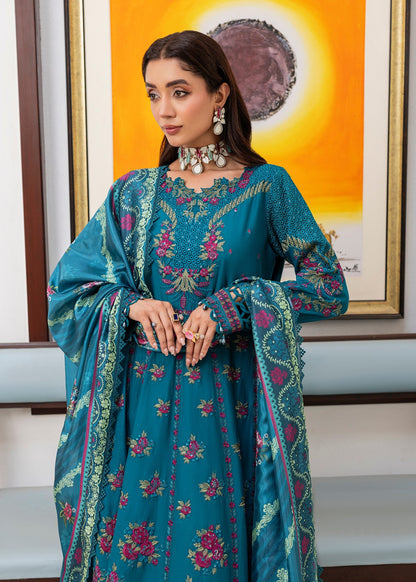 Teal Printed Lawn Pakistani Designer Suit Online in Dubai UAE Abudhabi Ajman Sharjah