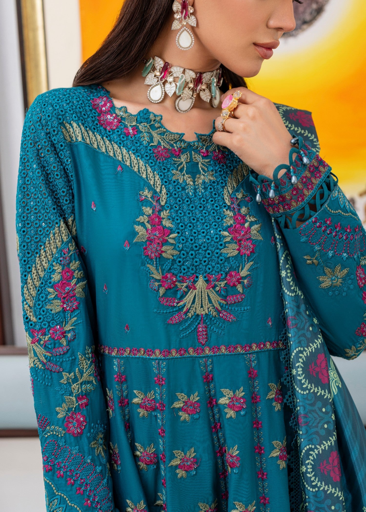 Teal Printed Lawn Salwar Kameez for Women Online in UK USA Canada